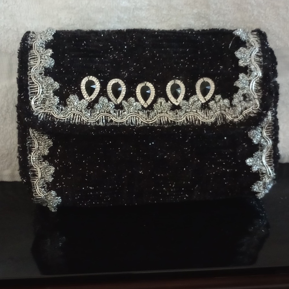 OOAK Handmade Black Sparkle Woven Evening Bag